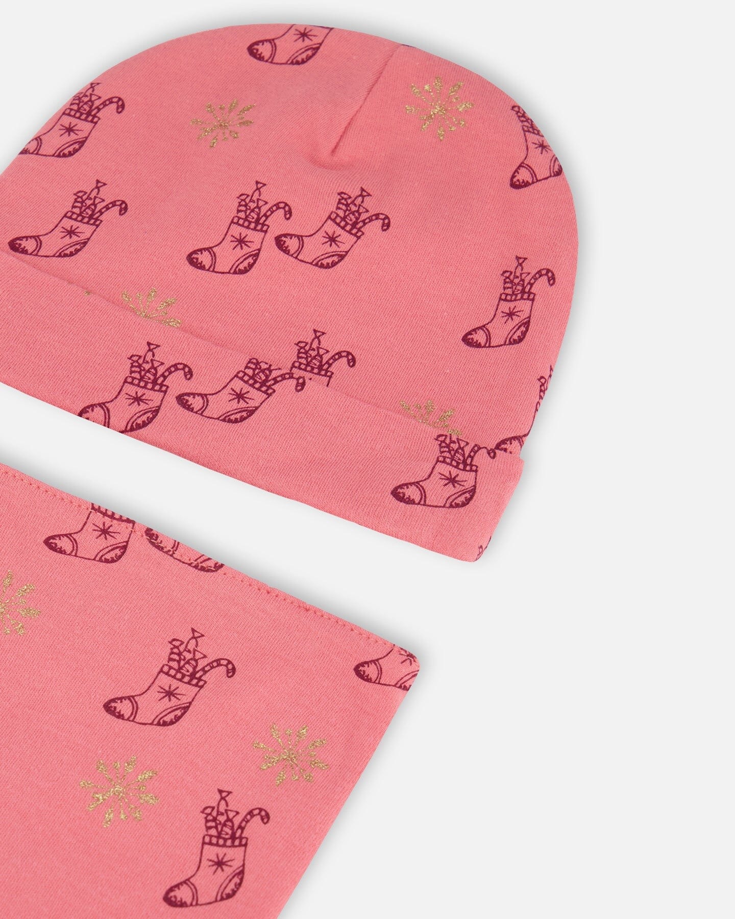 Organic Cotton Printed Christmas Stocking Hat And Bib Set Pink - F20PA10_059