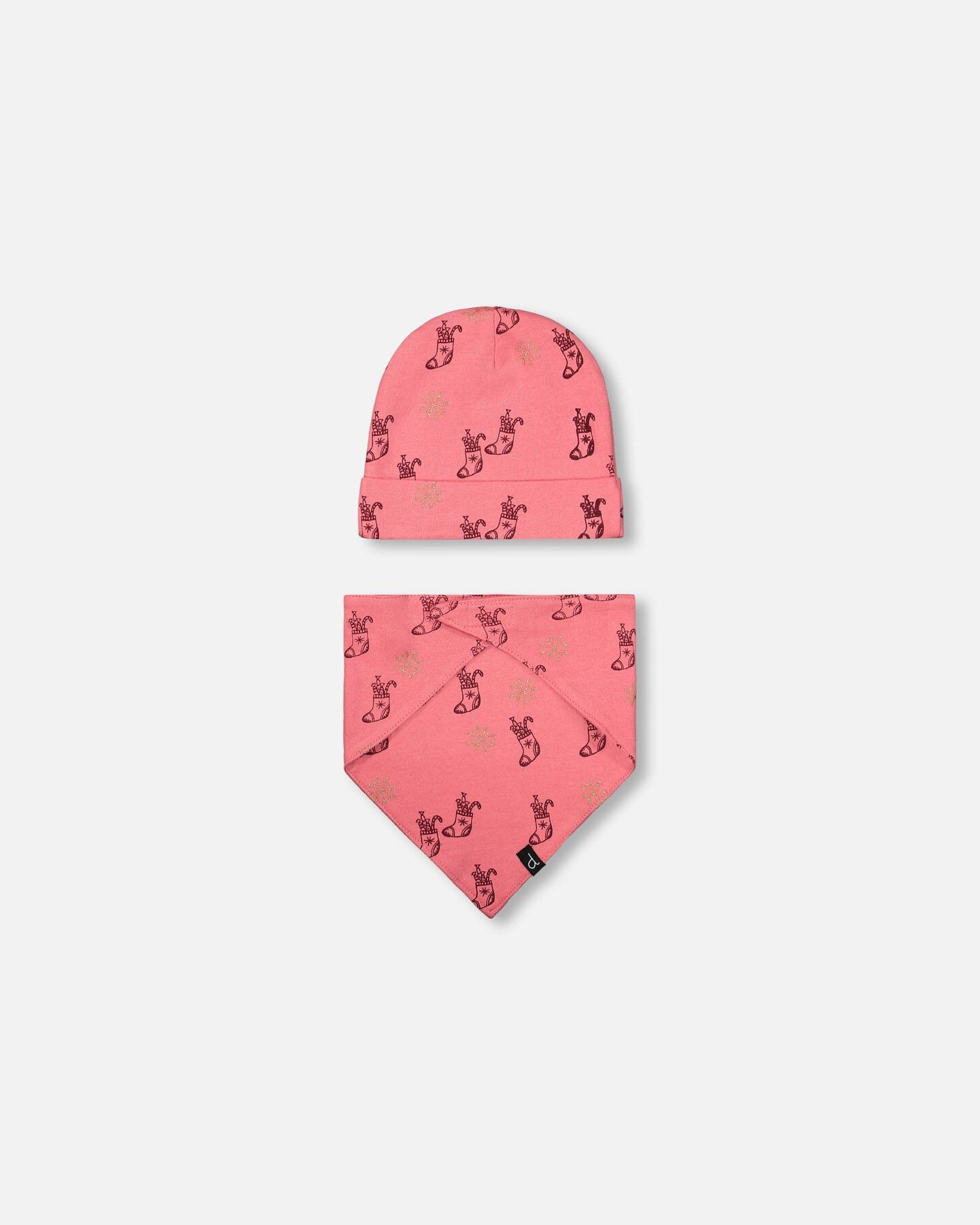 Organic Cotton Printed Christmas Stocking Hat And Bib Set Pink - F20PA10_059