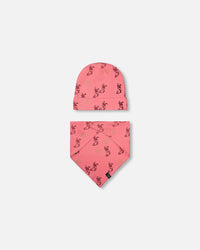 Organic Cotton Printed Christmas Stocking Hat And Bib Set Pink - F20PA10_059