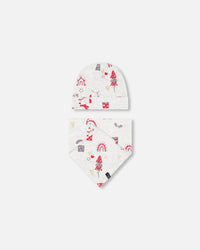 Organic Cotton Printed Christmas Unicorn Hat And Bib Set Oatmeal Mix - F20PA10_060