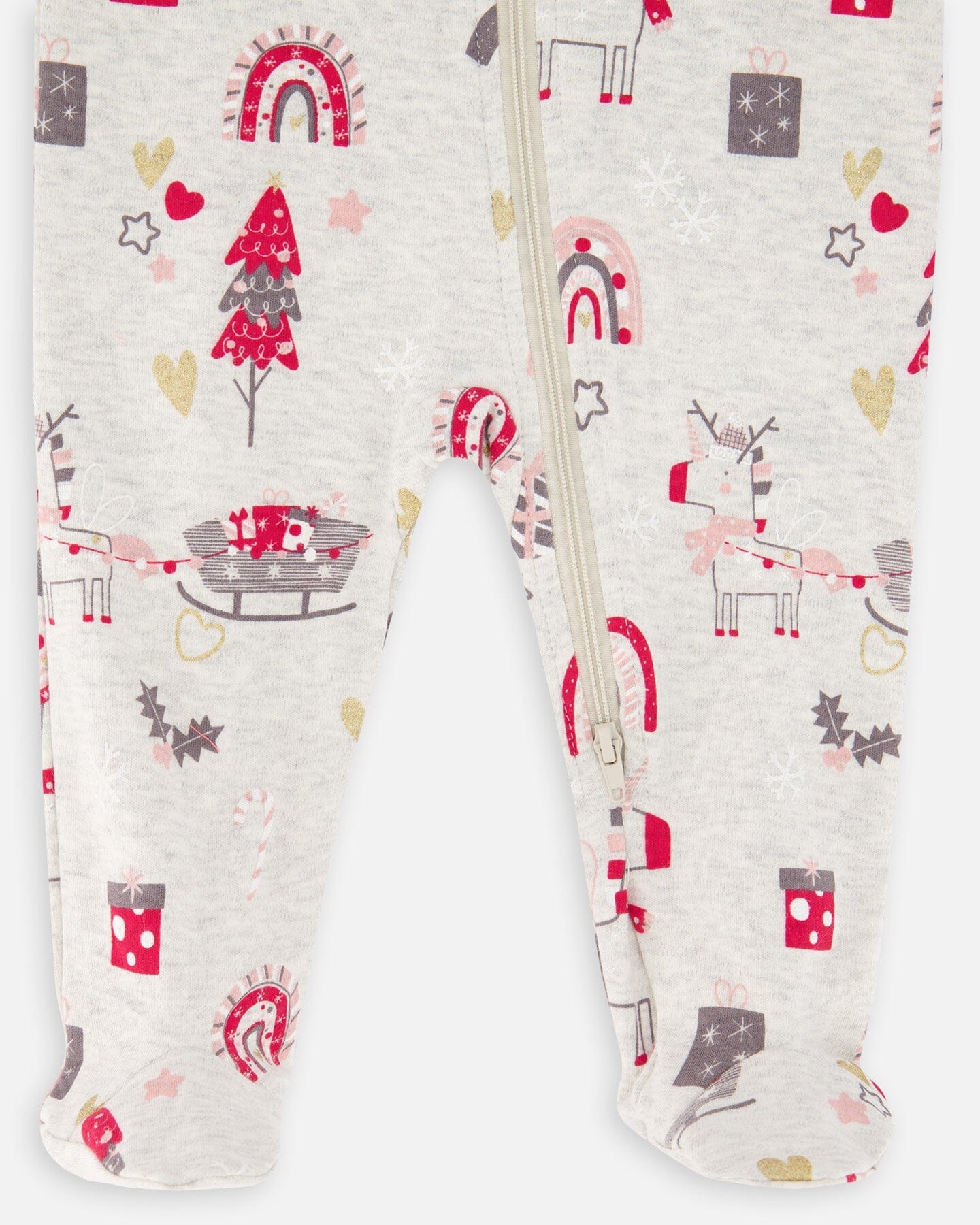 Organic Cotton One Piece Pajama Oatmeal Mix Christmas Unicorn Print - F20PA70US_060