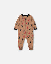 Organic Cotton One Piece Printed Reindeers Pajama Nutmeg