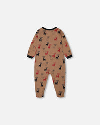 Organic Cotton One Piece Printed Reindeers Pajama Nutmeg - F20PA70_053