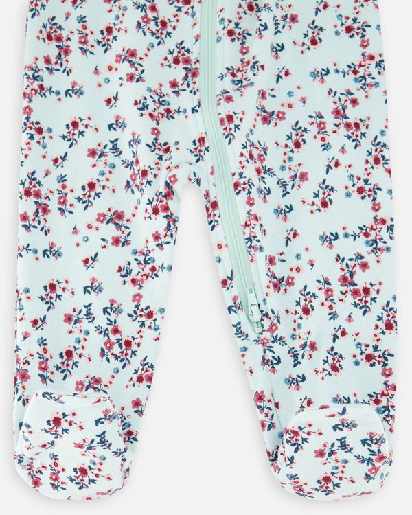 Organic Cotton One Piece Printed Floral Pajama Light Blue - F20PA70_057