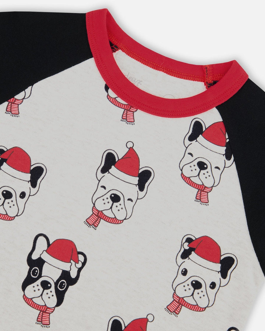 Organic Cotton Printed Dogs Two Piece Pajama Set Oatmeal Mix - F20PB16US_052