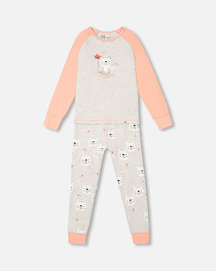 Organic Cotton Long Sleeve Printed Bears One Piece Pajama Oatmeal Mix - F20PG11US_056
