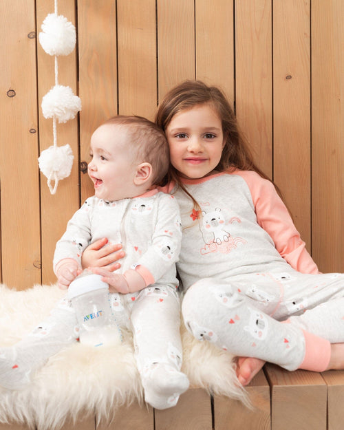 Organic Cotton Long Sleeve Printed Bears One Piece Pajama Oatmeal Mix - F20PG11US_056