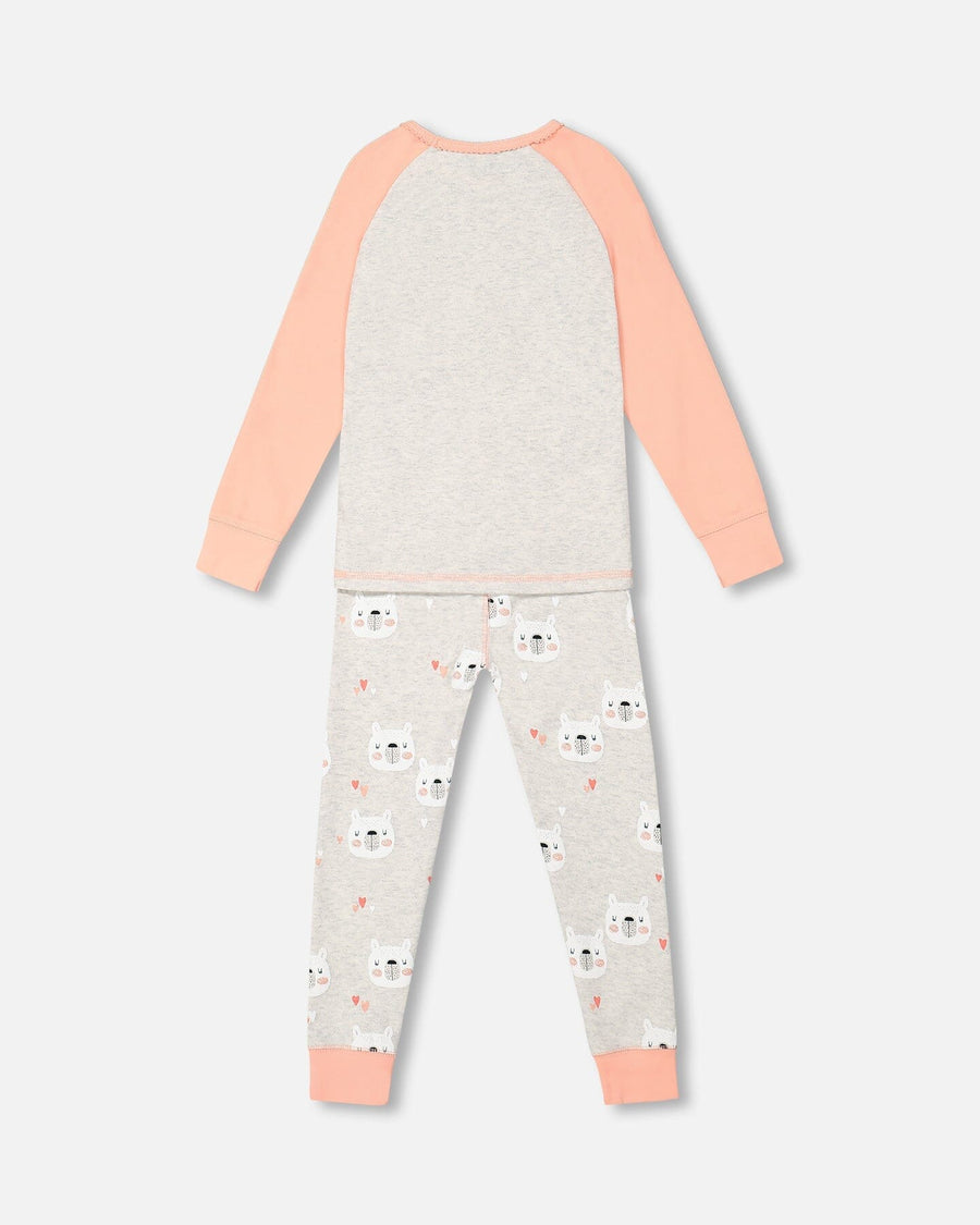 Organic Cotton Long Sleeve Printed Bears One Piece Pajama Oatmeal Mix - F20PG11US_056