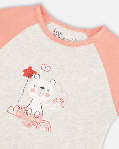 Organic Cotton Long Sleeve Printed Bears One Piece Pajama Oatmeal Mix - F20PG11US_056