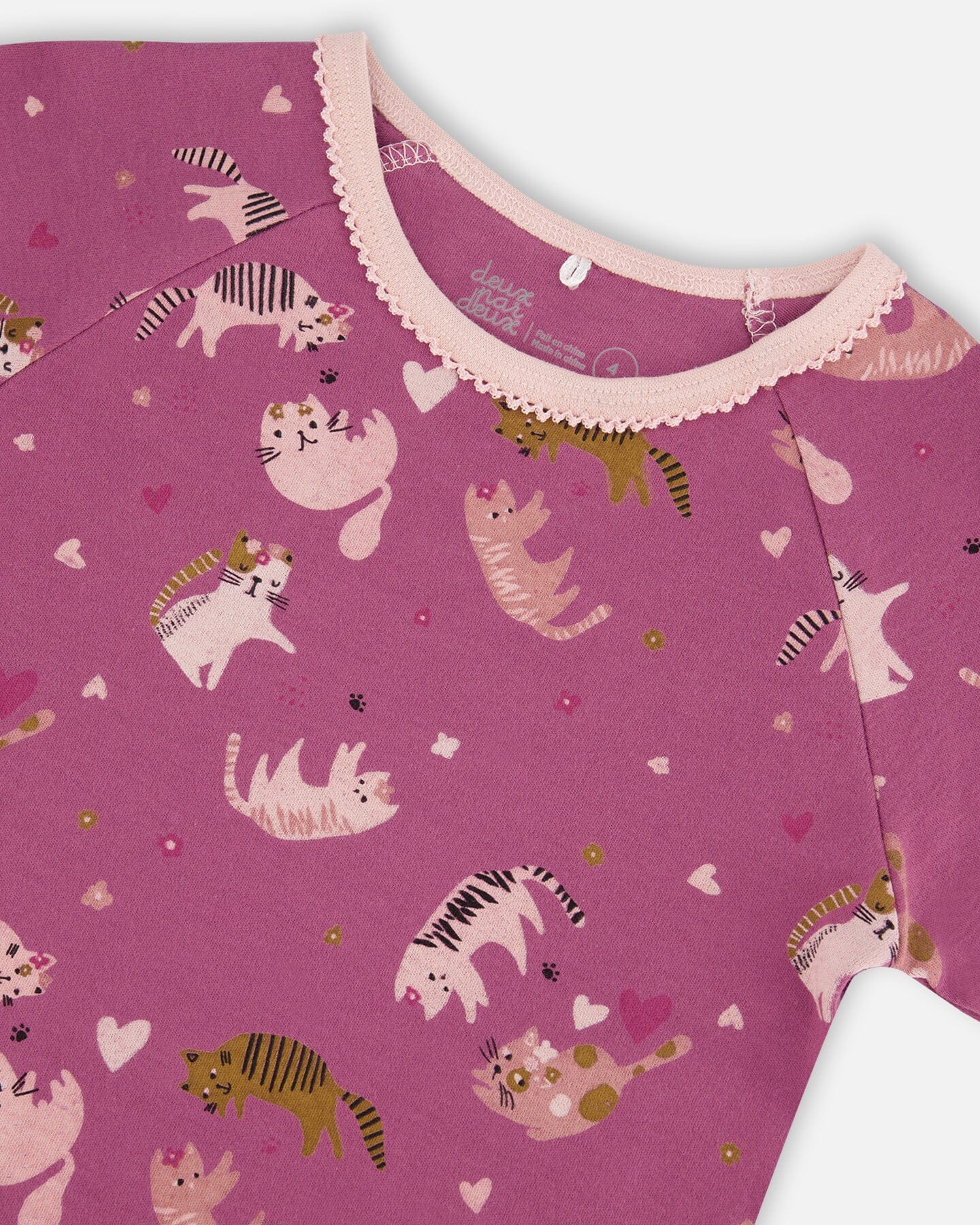 Organic Cotton Long Sleeve Two Piece Pajama Set Purple Little Cats Print - F20PG12_000