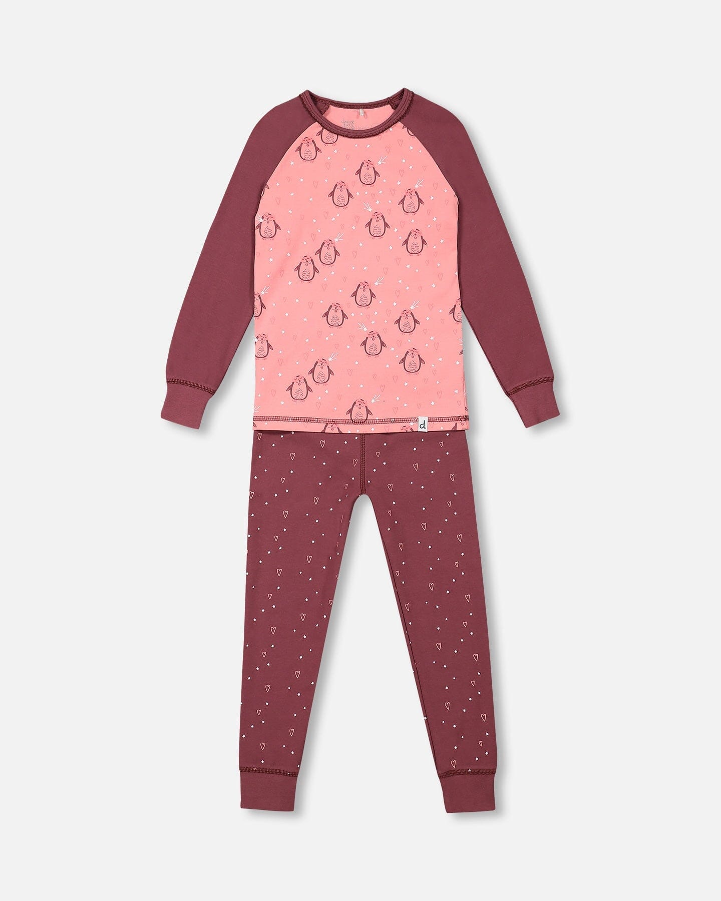 Organic Cotton Long Sleeve Two Piece Printed Penguins Pajama Set Pink - F20PG14US_058