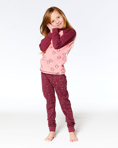 Organic Cotton Long Sleeve Two Piece Printed Penguins Pajama Set Pink - F20PG14US_058