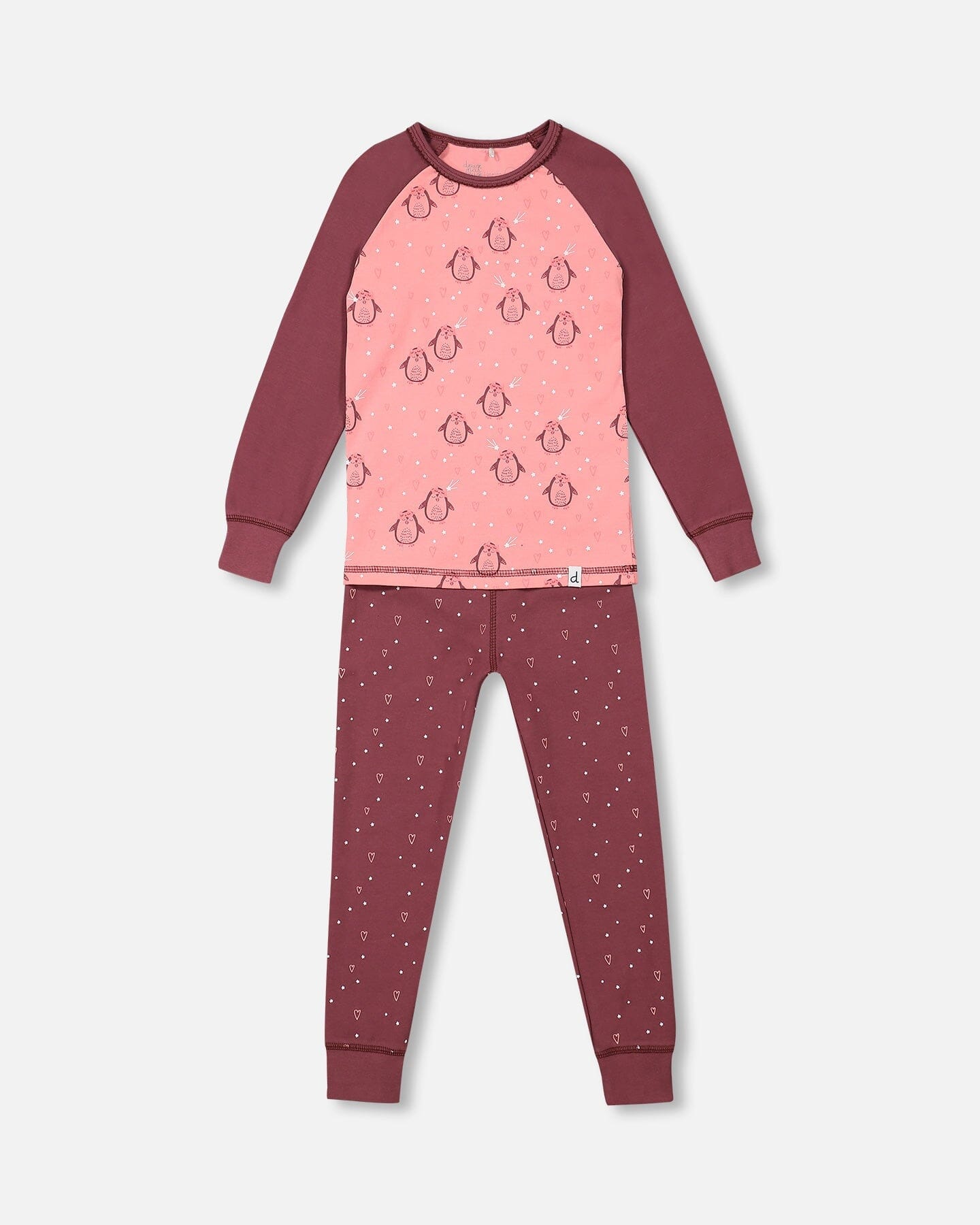 Organic Cotton Long Sleeve Two Piece Pajama Set Pink Penguins Print - F20PG14_058