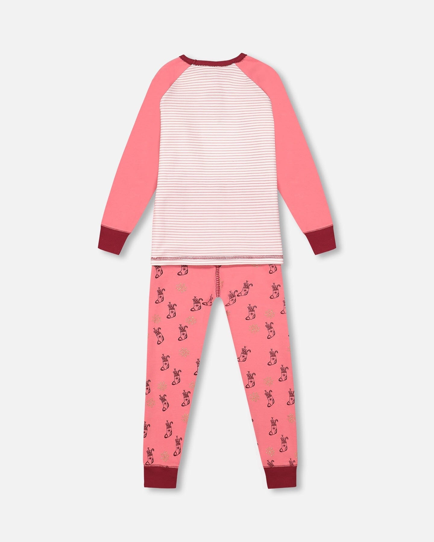 Organic Cotton Long Sleeve Two Piece Printed Christmas Stocking Pajama Set Pink - F20PG16US_059