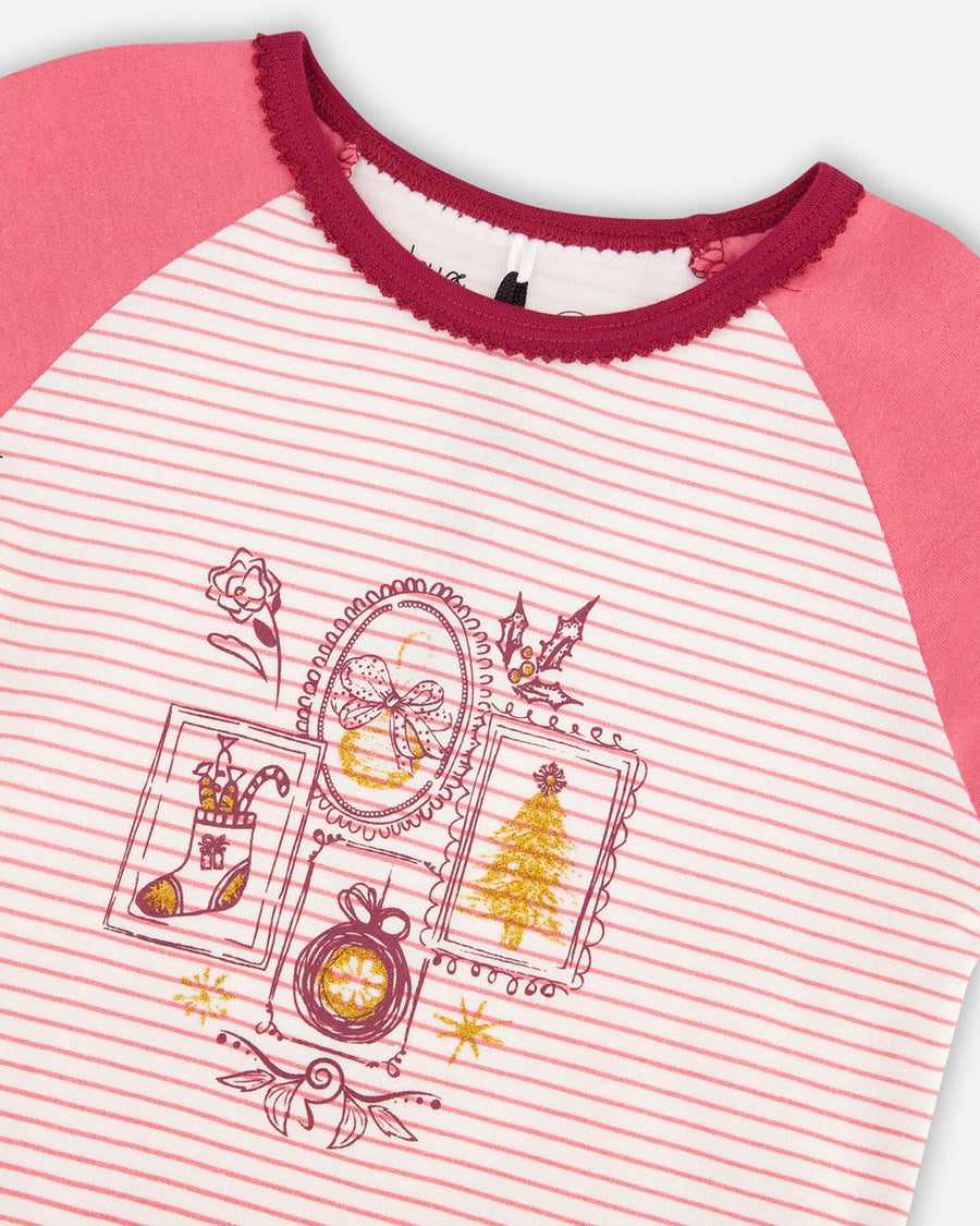 Organic Cotton Long Sleeve Two Piece Printed Christmas Stocking Pajama Set Pink - F20PG16US_059