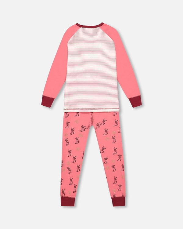 Organic Cotton Long Sleeve Two Piece Pajama Set Pink Christmas Stocking Print - F20PG16_059