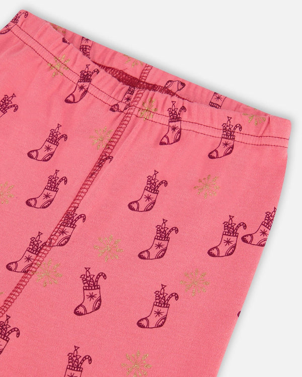 Organic Cotton Long Sleeve Two Piece Pajama Set Pink Christmas Stocking Print - F20PG16_059