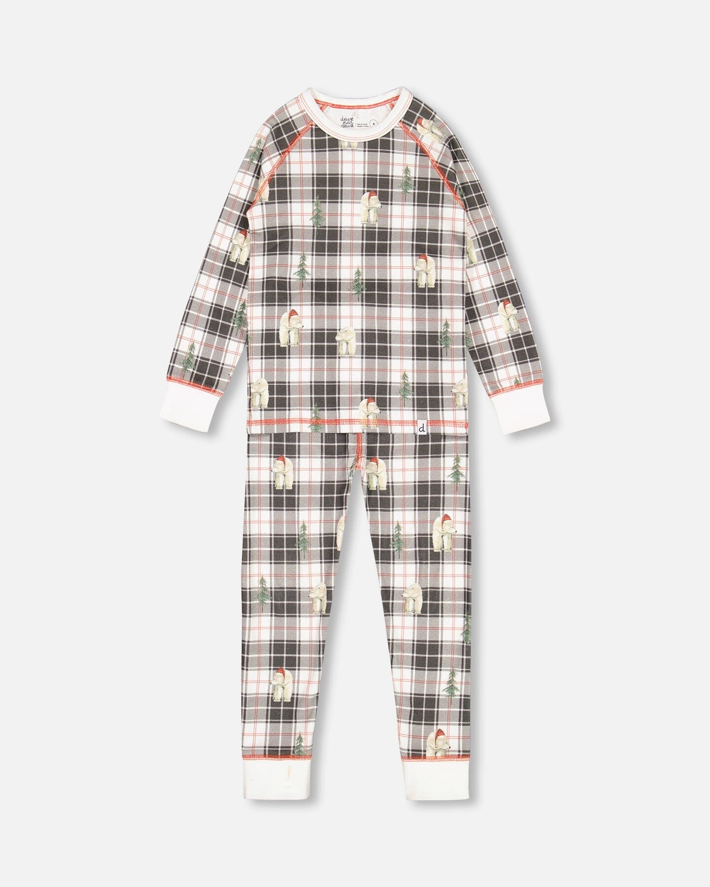 Økologisk bomuld børn julefamilie todelt printet isbjørn pyjamas sæt - f20q10us_075