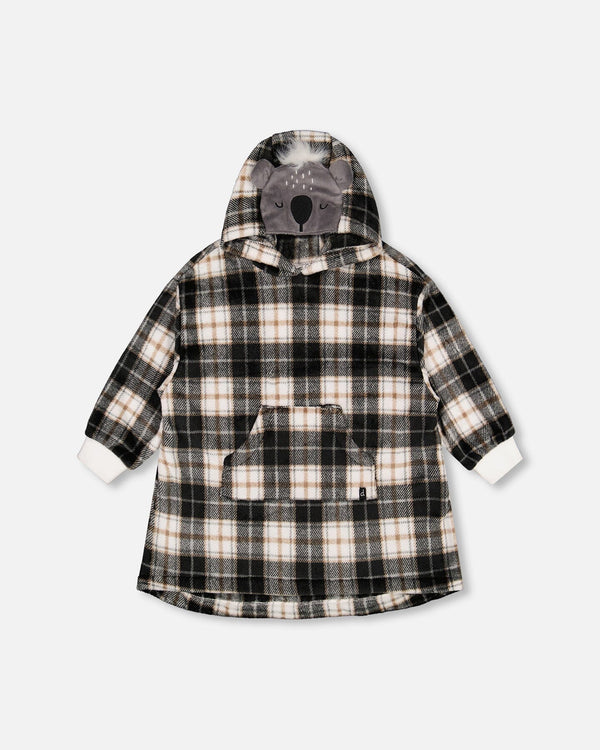 Hooded Plush Blanket Grey Plaid - F20R30_077