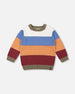 Knitted Raglan Sweater Red Wine, Burnt Orange And Oatmeal Stripe - F20ST79_000