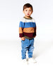 Knitted Raglan Sweater Red Wine, Burnt Orange And Oatmeal Stripe - F20ST79_000