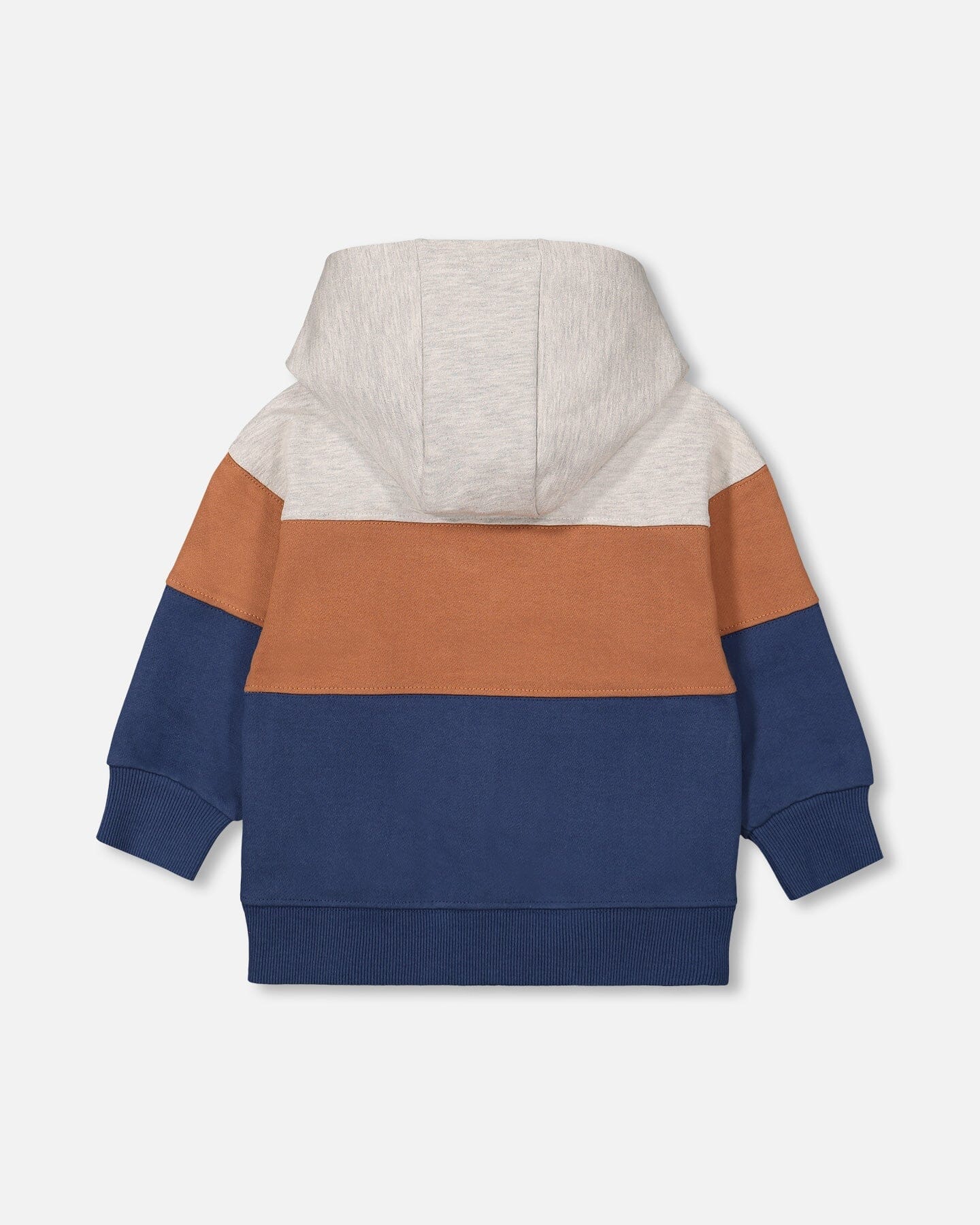 Full Zip Color Block Hooded Fleece Indigo Blue, Brown And Ivory Stripe - F20T30_450