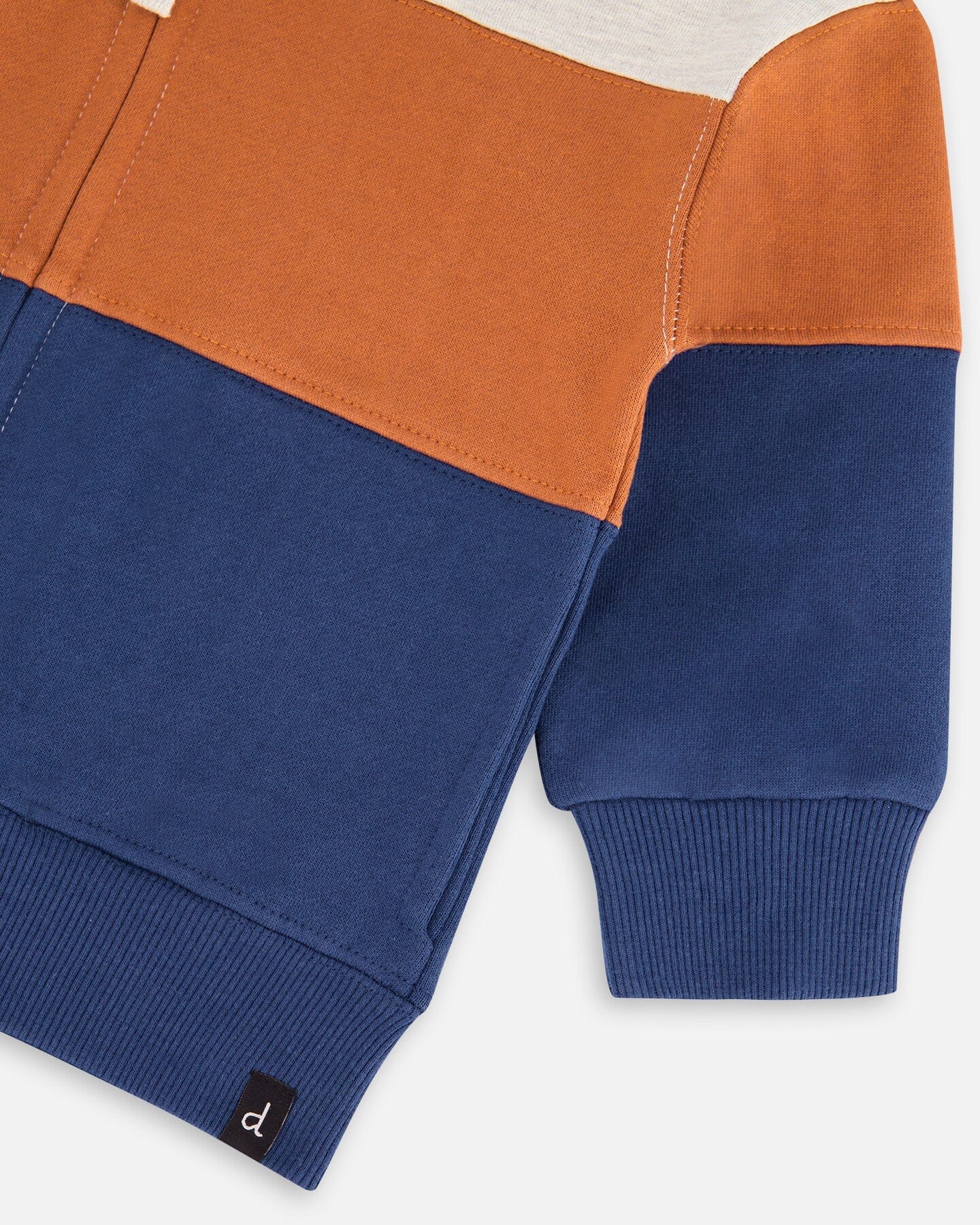 Full Zip Color Block Hooded Fleece Indigo Blue, Brown And Ivory Stripe - F20T30_450