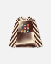 Super Soft Heavy Jersey Brushed T-Shirt With Print Brown And Beige Stripe - F20T72_000