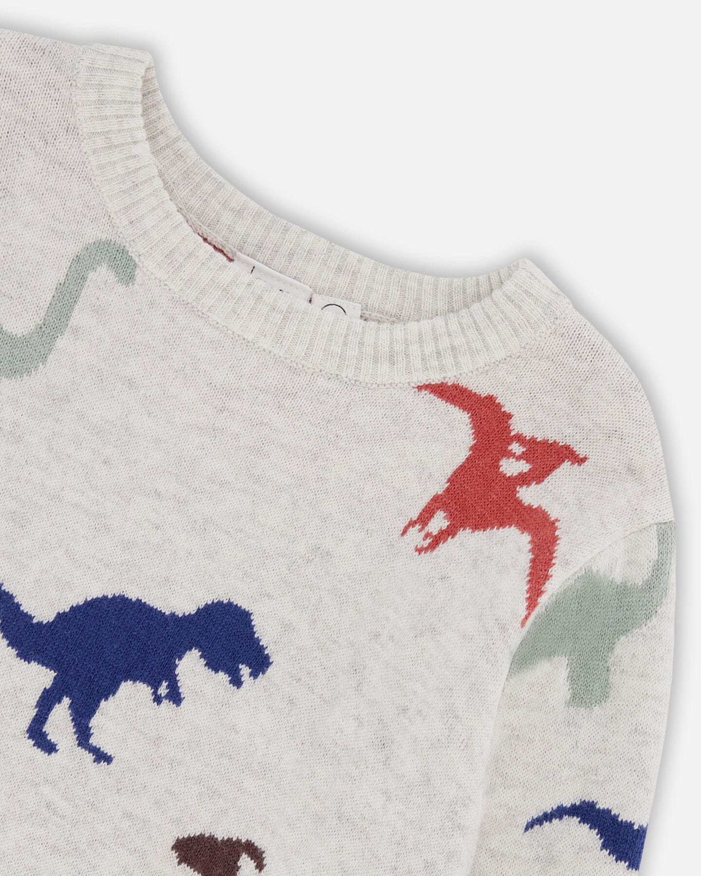 Intarsia Sweater Oatmeal Mix With Dinosaurs - F20TT79_193