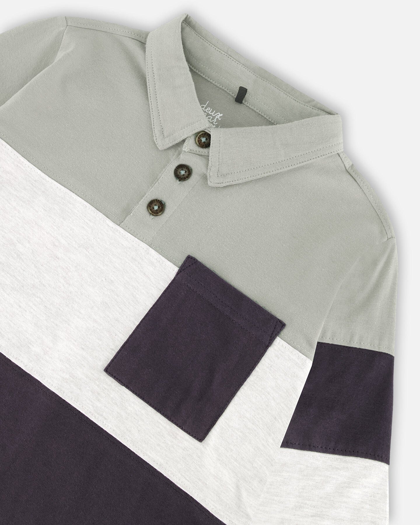 Color Block Jersey Polo Top Sage Green, Oatmeal And Grey - F20U15_340