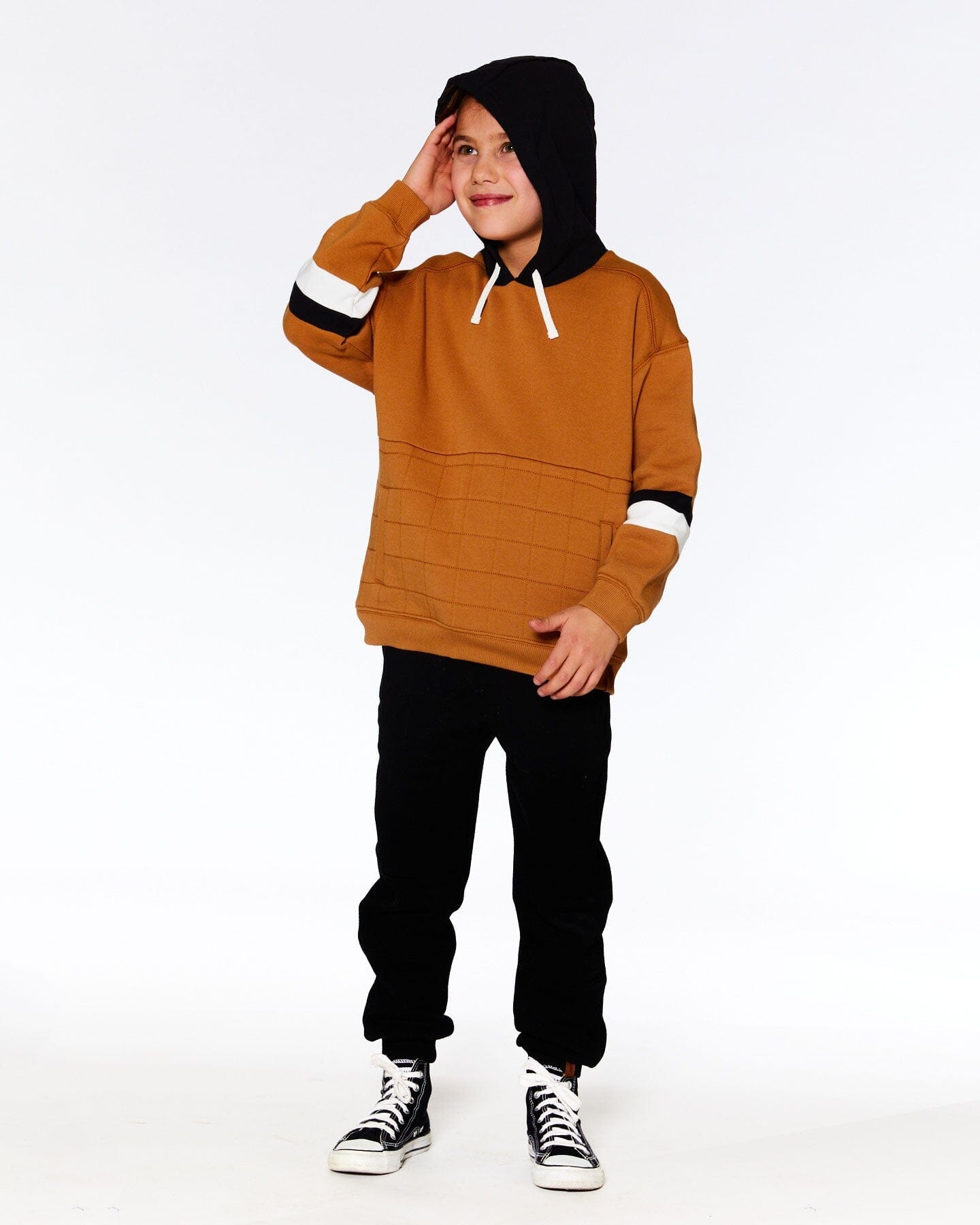 Fleece Hoodie With Quilted Pocket Caramel - F20U30_915