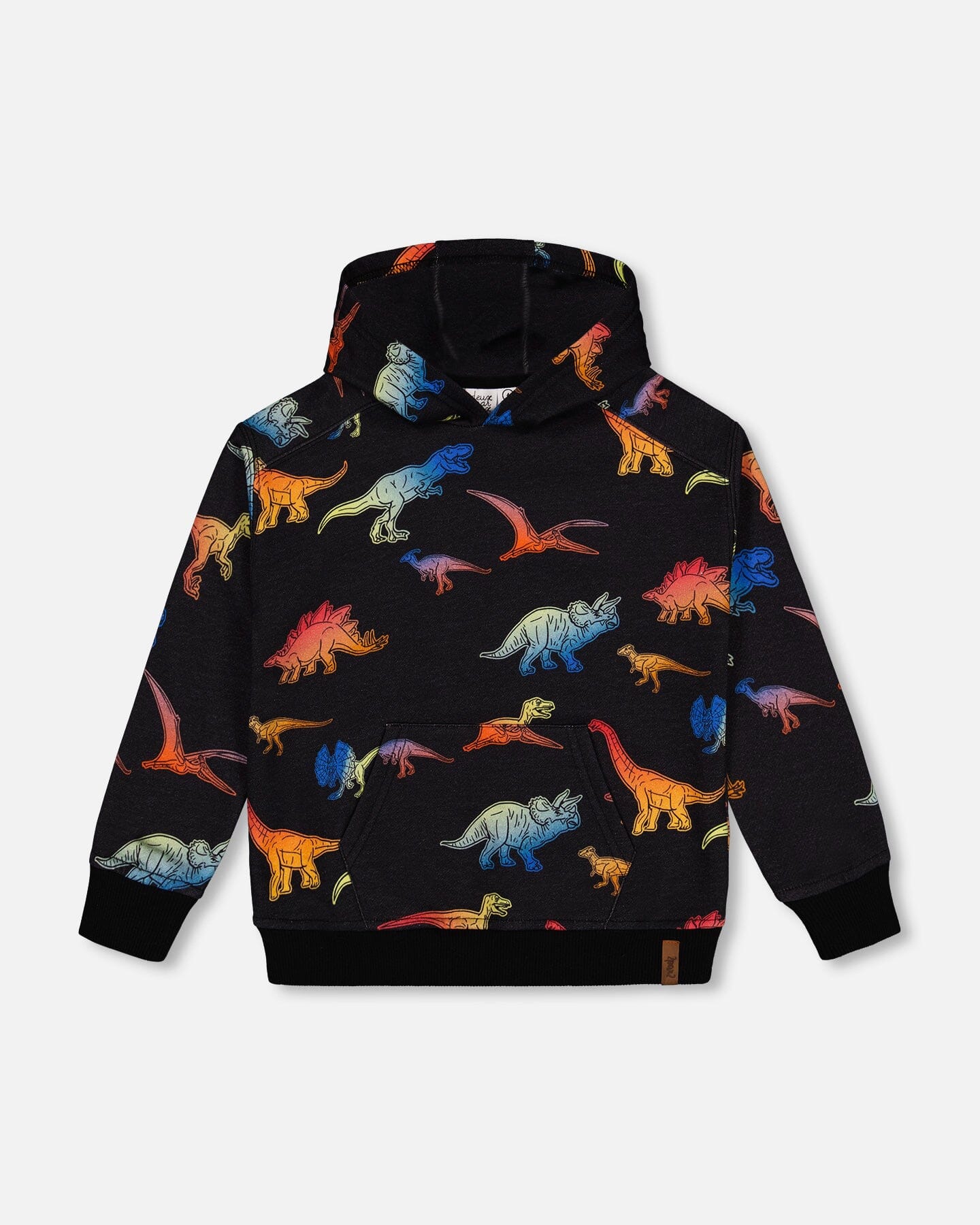 Printed Multicolor Dinosaur Fleece Hoodie Black Sweaters & Hoodies Deux par Deux 