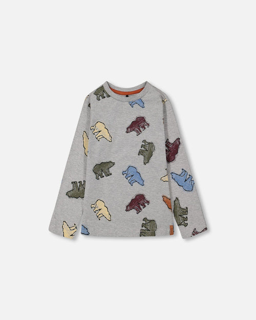 Printed Bear Jersey T-Shirt Grey Mix - F20U71_195