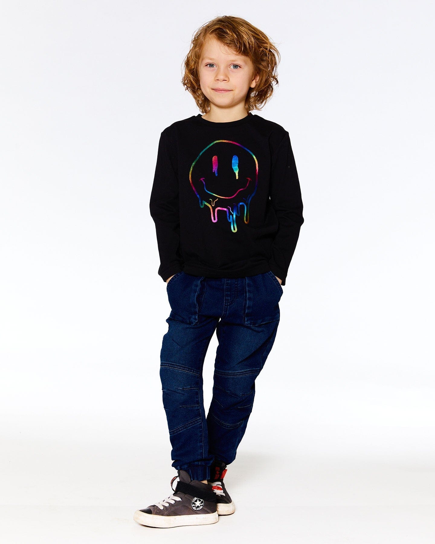 Jersey T-Shirt With Print Black With Multicolor Smile Print - F20U72_999