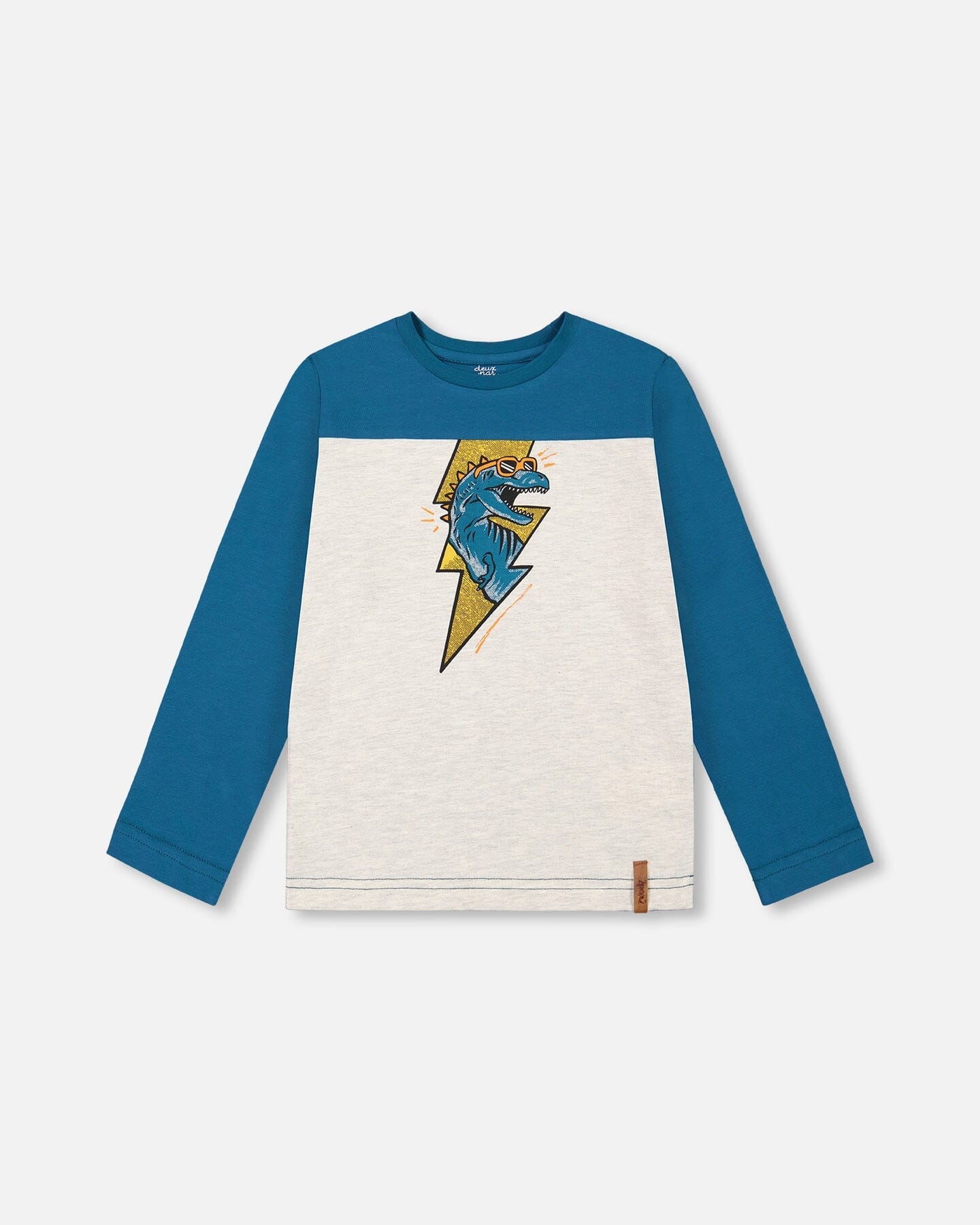 Jersey T-Shirt With Print Oatmeal Mix And Teal Blue - F20U76_759