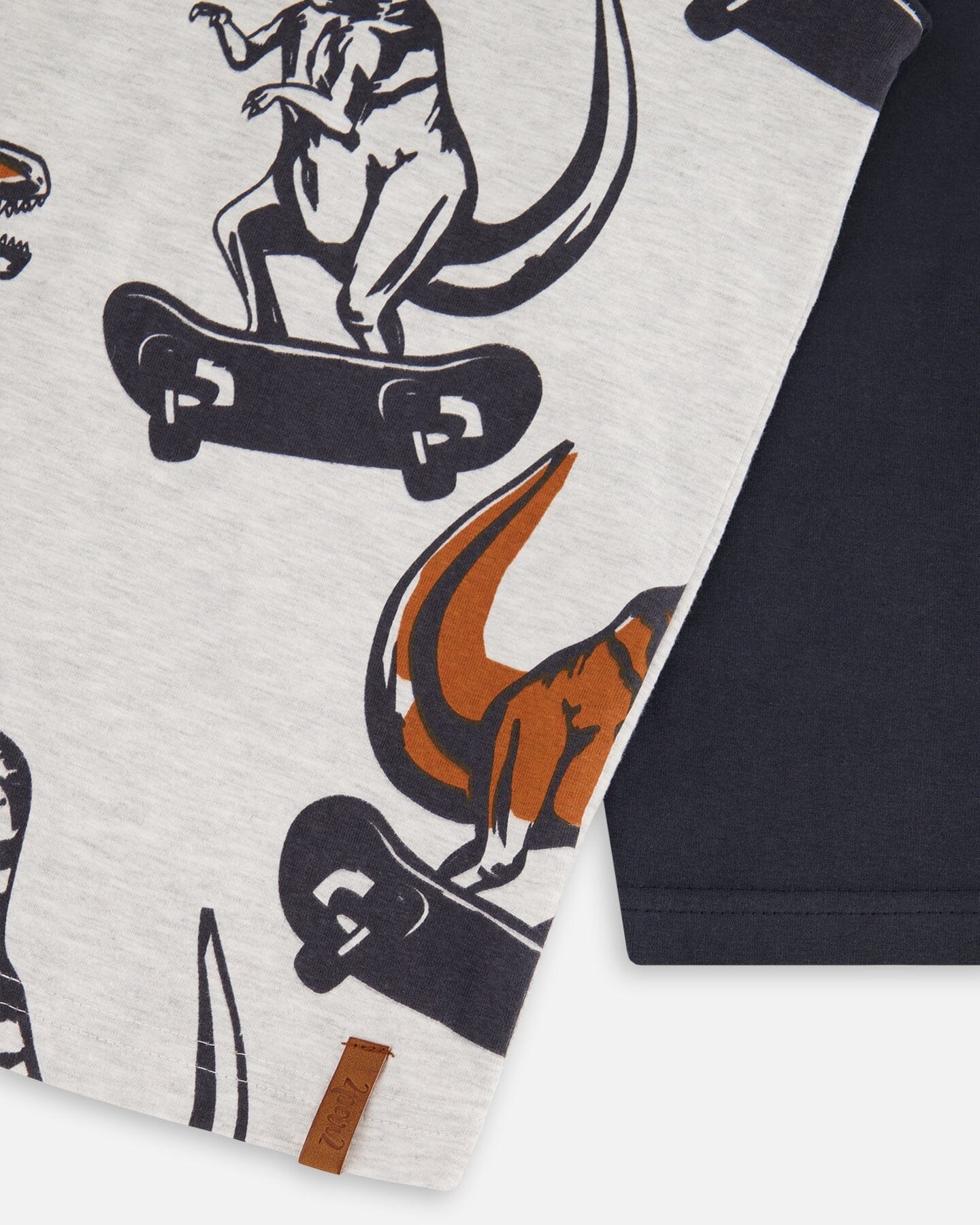 Hooded Jersey T-Shirt Oatmeal Mix And Ebony Grey Dino Print - F20U77_493