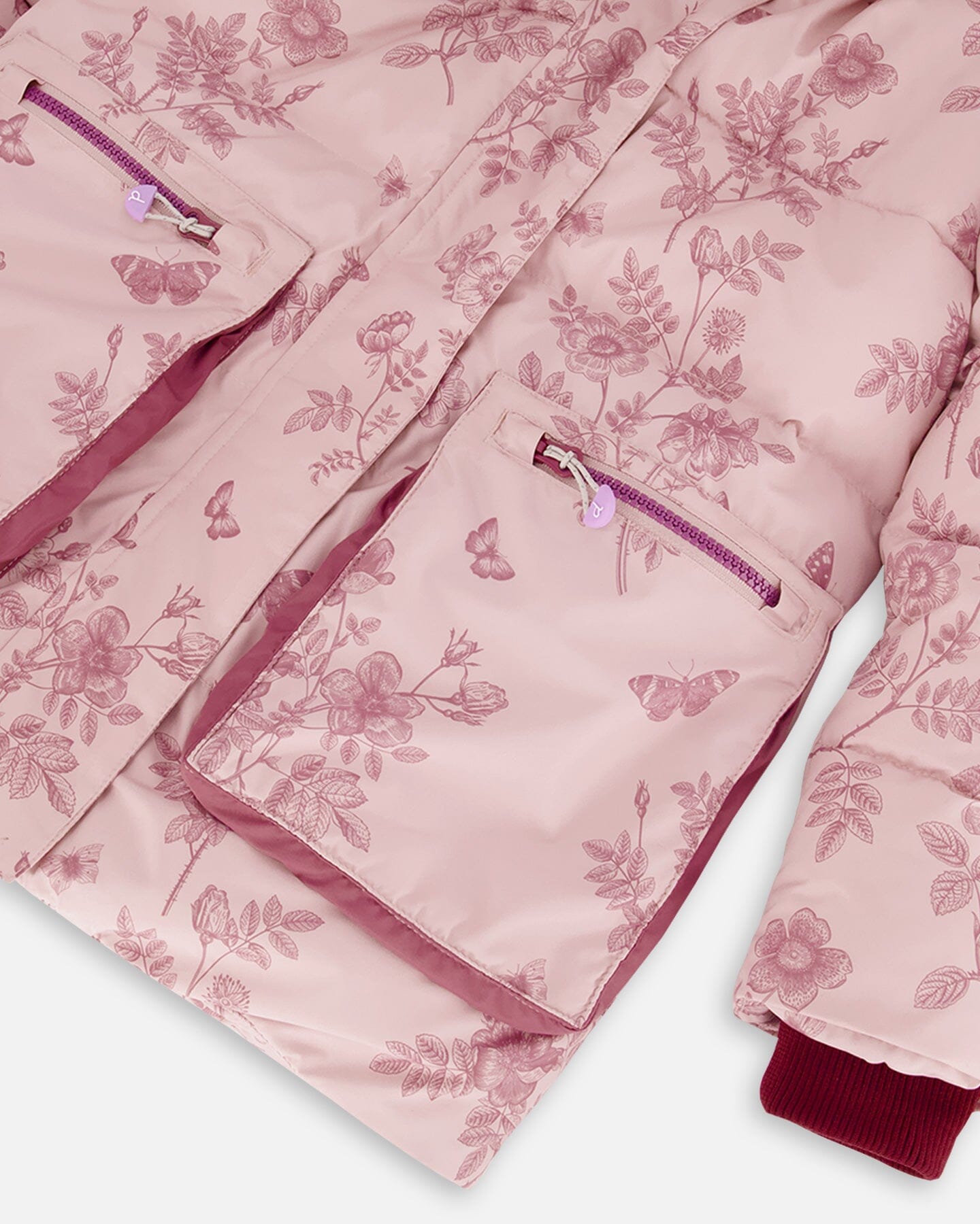 Puffy Jacket Pink Vintage Flower Print - F20W58_003