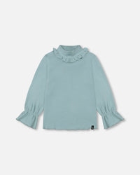 Super Soft Brushed Rib Mock Neck Top With Frills Mint - F20YG72_339