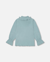 Super Soft Brushed Rib Mock Neck Top With Frills Mint - F20YG72_339