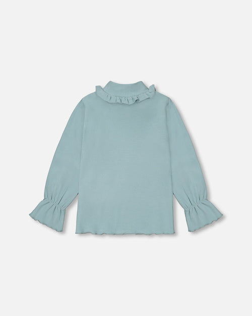 Super Soft Brushed Rib Mock Neck Top With Frills Mint - F20YG72_339