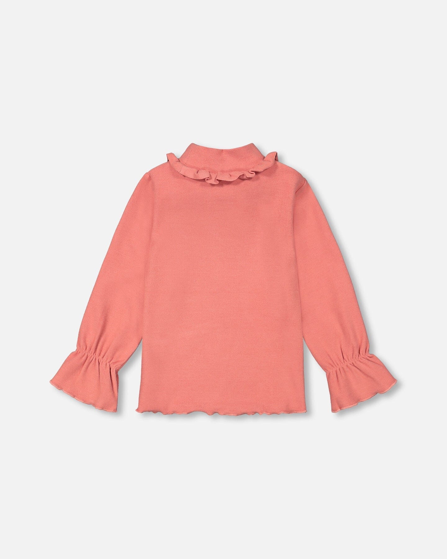 Super Soft Brushed Rib Mock Neck Top With Frills Salmon Pink - F20YG72_663