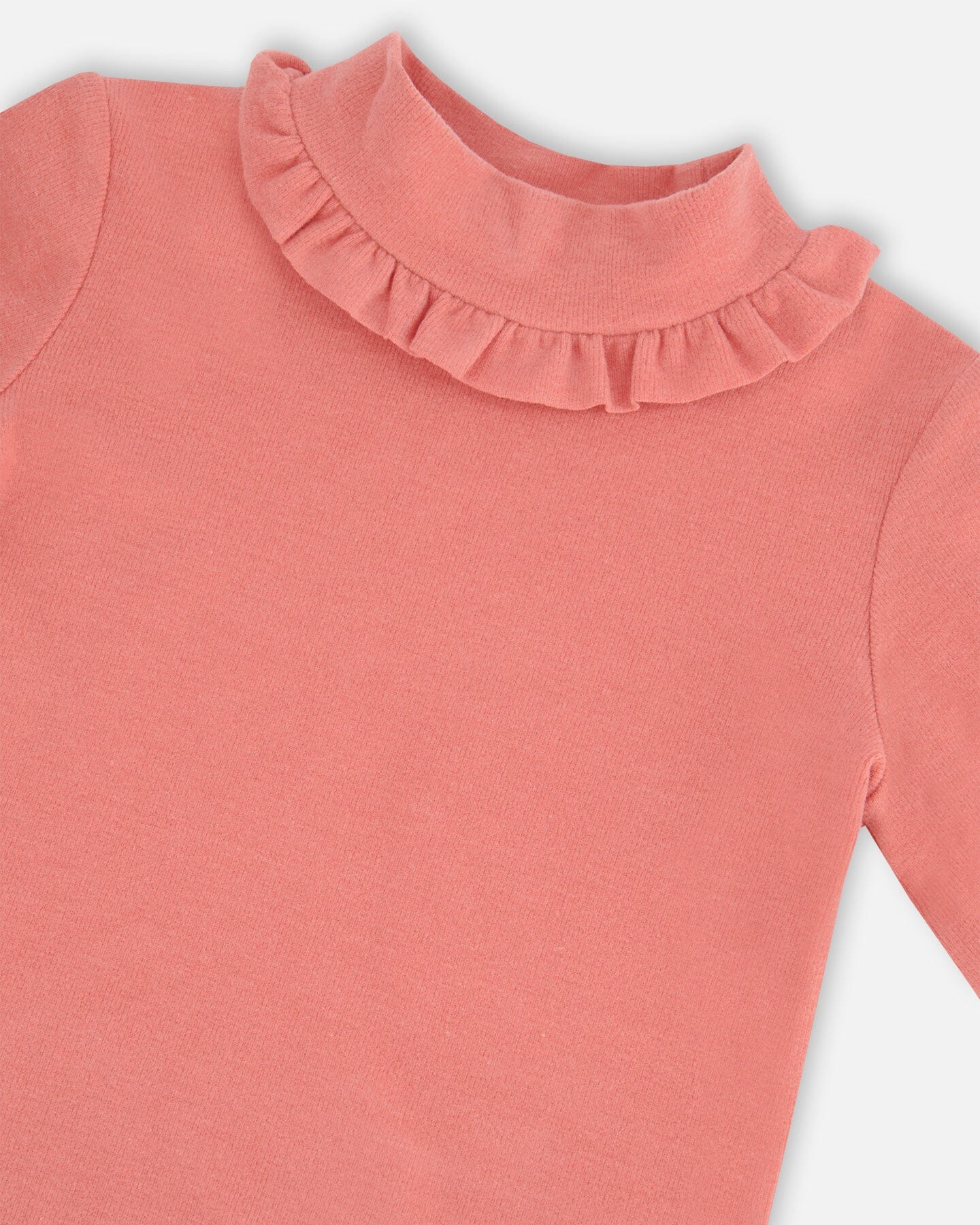 Super Soft Brushed Rib Mock Neck Top With Frills Salmon Pink - F20YG72_663