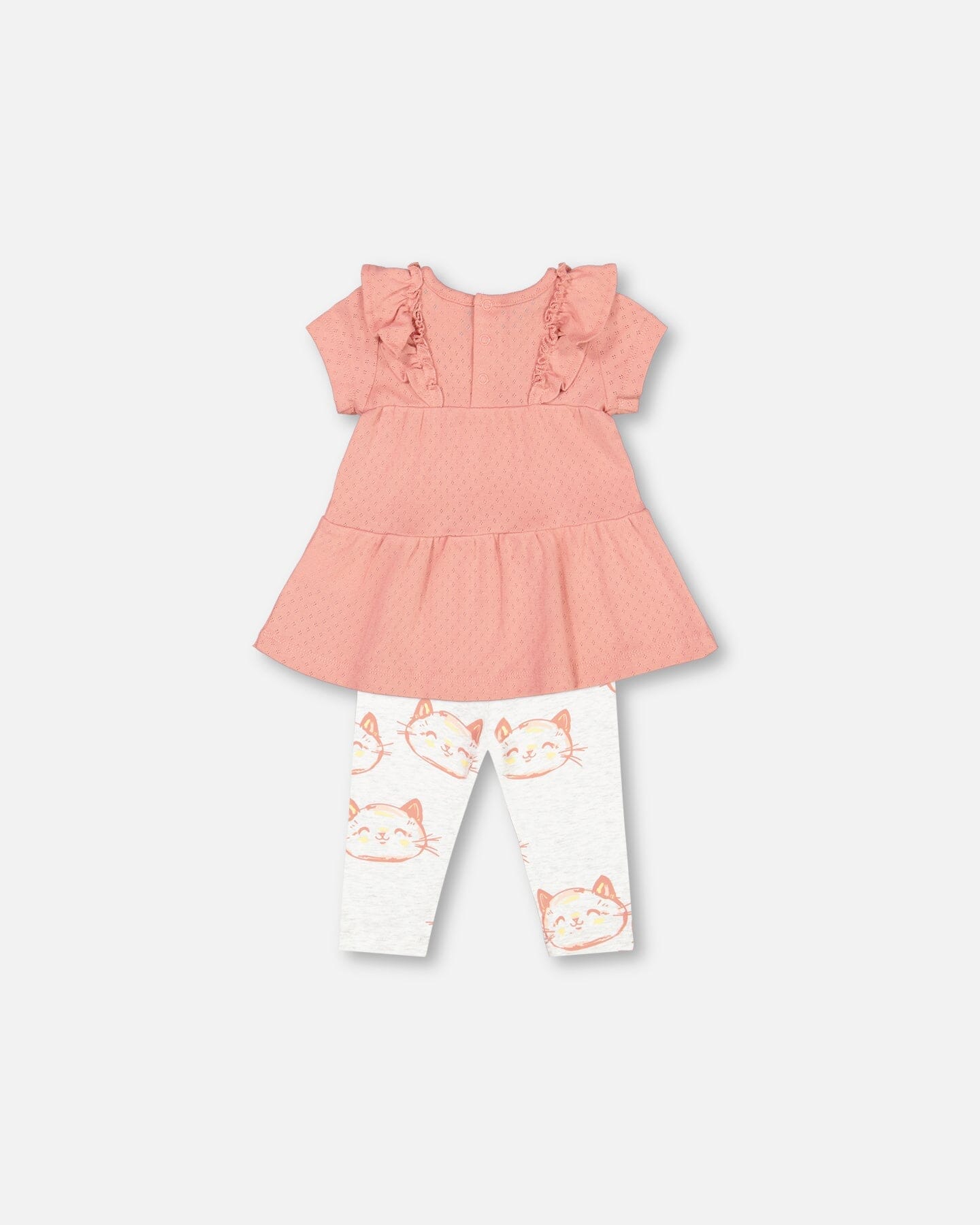 Organic Cotton Pointelle Knit Dress And Printed Cats Leggings Set Old Rose - F30A10_681
