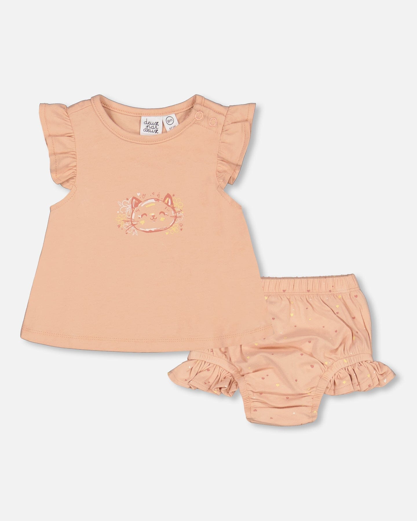 Organic Cotton Top And Bloomers Set Peach Rose With Printed Heart - F30A11_645