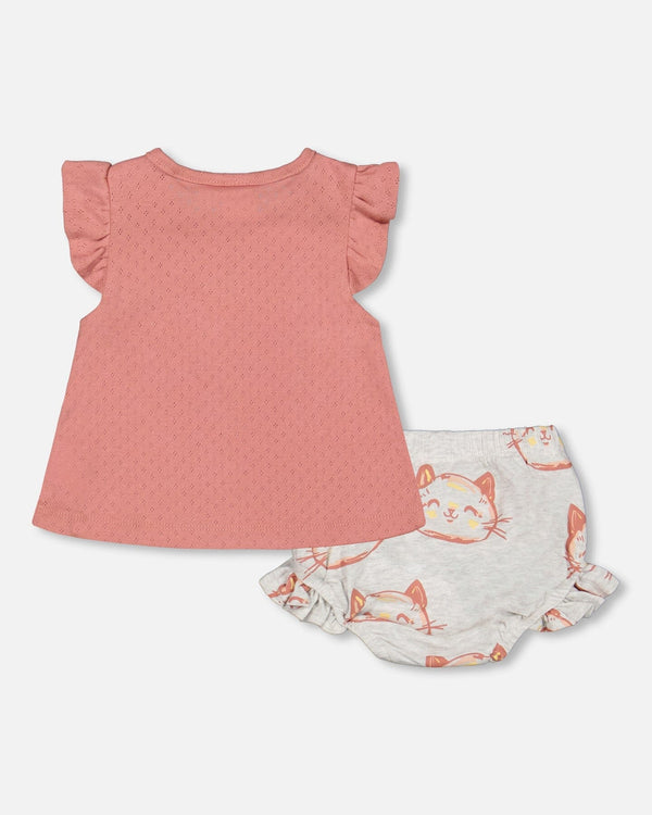 Organic Pointelle Knit Top And Bloomers Set Old Rose - F30A11_681