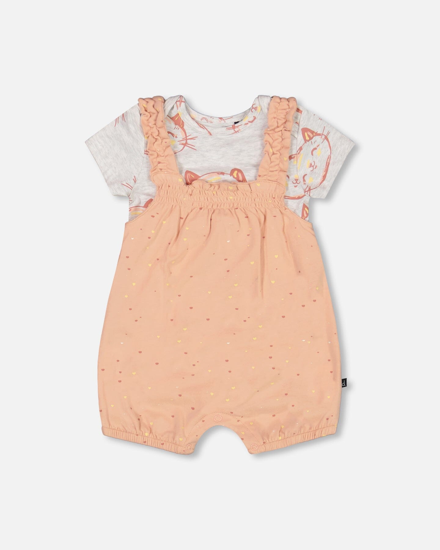 Organic Cotton Onesie And Shortall Set Peach Rose With Printed Heart - F30A12_079