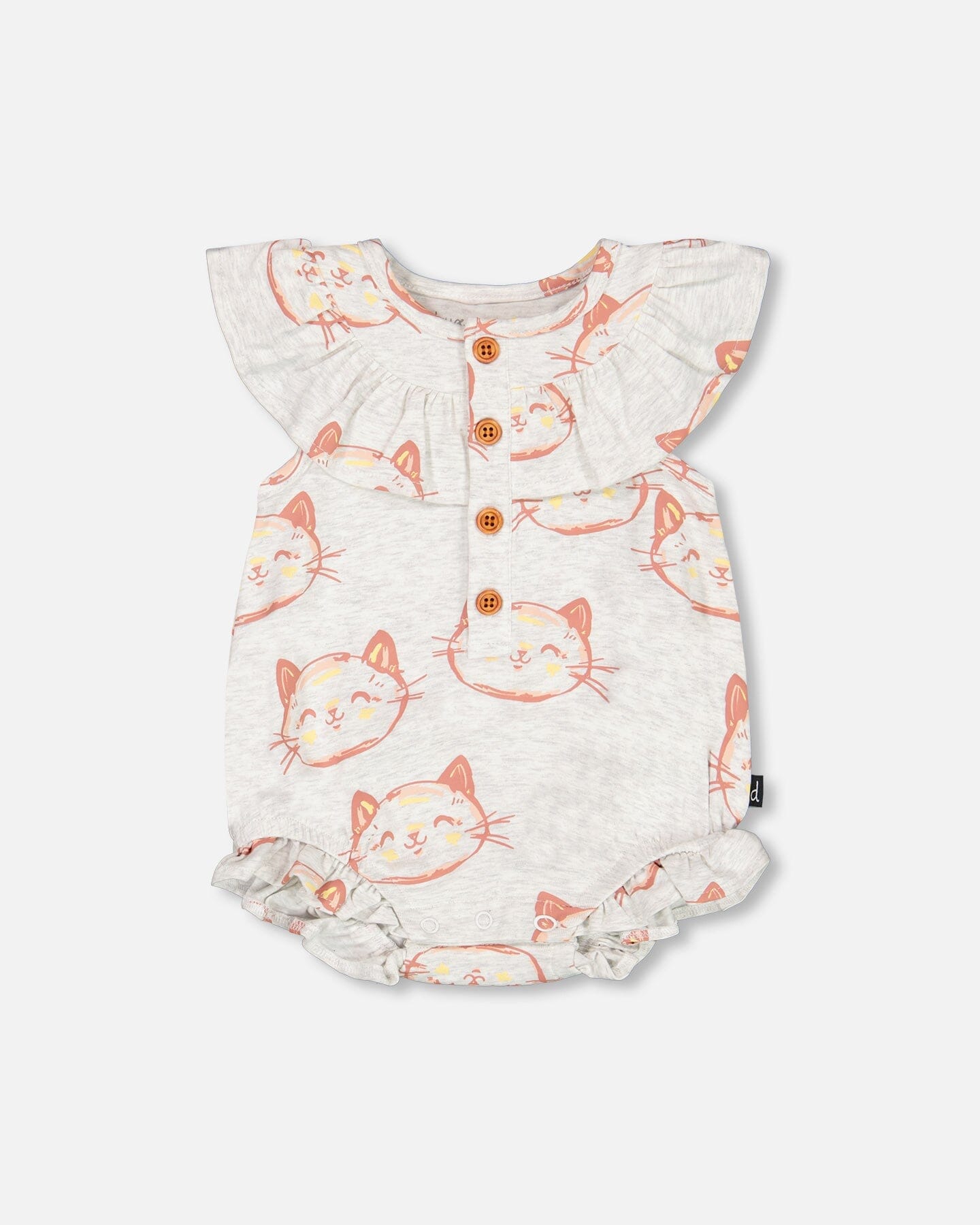 Organic Cotton Romper Heather Beige With Printed Cat - F30A40_078