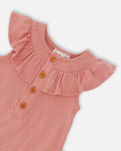 Organic Cotton Pointelle Knit Romper Old Rose - F30A40_681