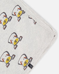 Organic Cotton Blanket Heather Beige With Printed Dog - F30AD_080