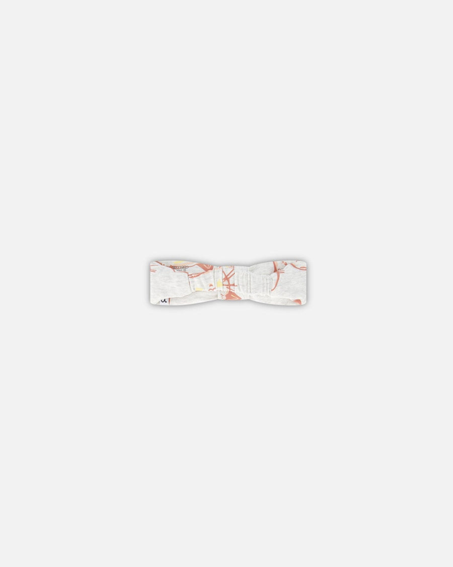 Organic Cotton Headband Heather Beige With Printed Cat - F30AHB_078
